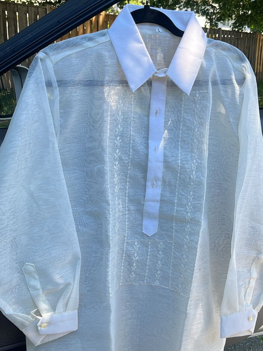 Classic White Men's Barong-Style Dress Shirt